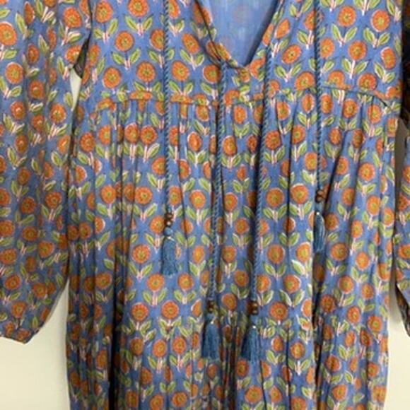 Emerson Fry India Collection Heirloom Maxi Dress Wednesday Flower Blues Womens - Picture 8 of 16